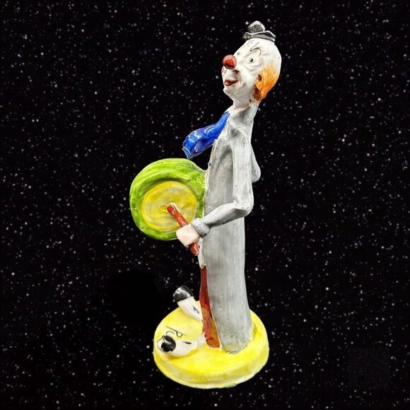 Vintage Italian Pottery Clown Playing An Instrument Figurine Hand Painted Italy - Picture 1 of 11